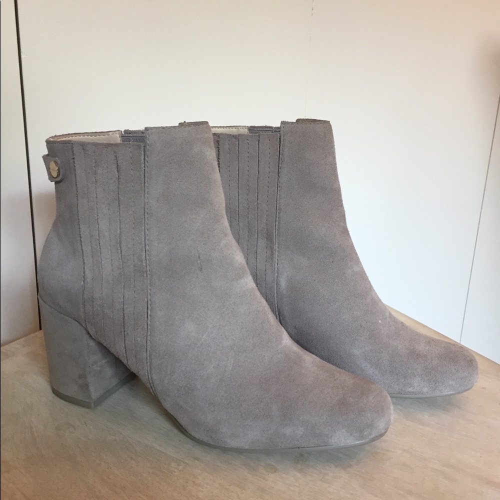 Zara Gray Suede Mid Heel Ankle Boots